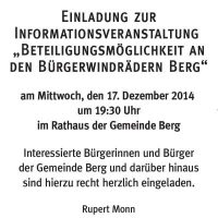 Windkraft-Informationsveranstaltung für Interessenten