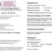 Bazar zugunsten der Flüchtlinge Bazar zugunsten der Flüchtlinge