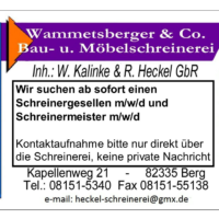 Stellen frei: Schreinerei und Gaststätte in Berg suchen Mitarbeiter*innen